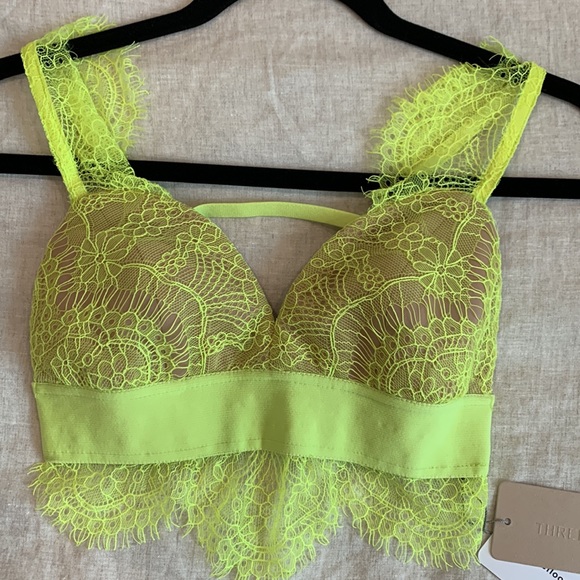 NWT Three Floor Neon Yellow Lace Bralette Top Size XXS / US 2 - Picture 2 of 4
